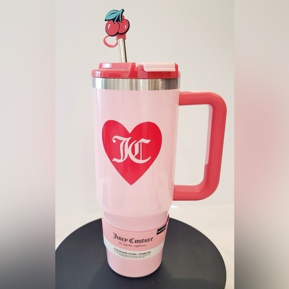 Juicy Couture Other - Juicy Couture Tumbler Pink Heart with Cherry Straw Topper! NWT 🍒